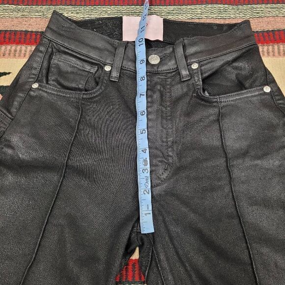 Revice Black Venus Star Coated Denim Cropped Jeans Sz‎ 25 Shiny Straight Leg - Picture 7 of 14